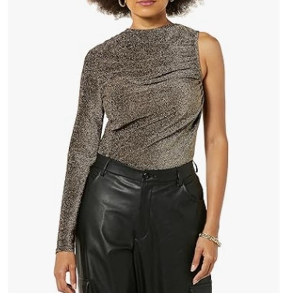TEREA by Andrea Pitter Emiliana One Shoulder Metallic Ruched Top Gold Small 4 - Picture 1 of 3